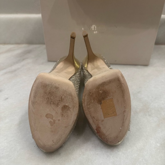 Jimmy Choo Crown Champagne Glitter Sparkle Peep Toe Heels - Picture 4 of 9